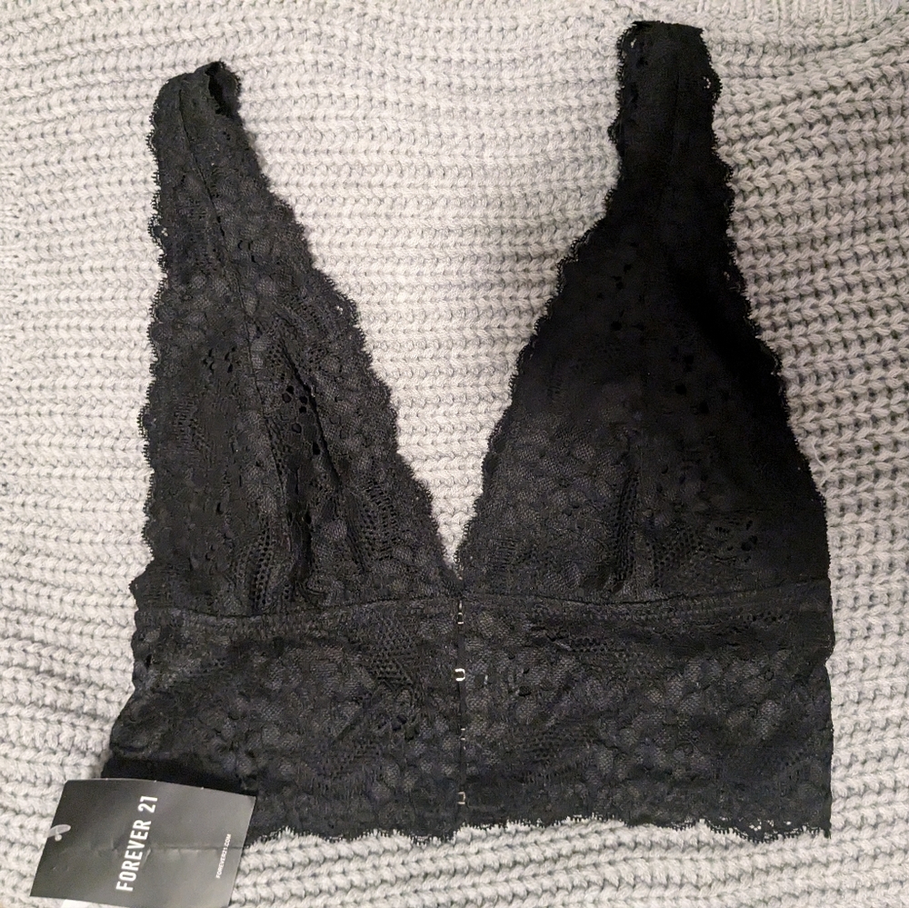 Forever 21 black front button lace bralette